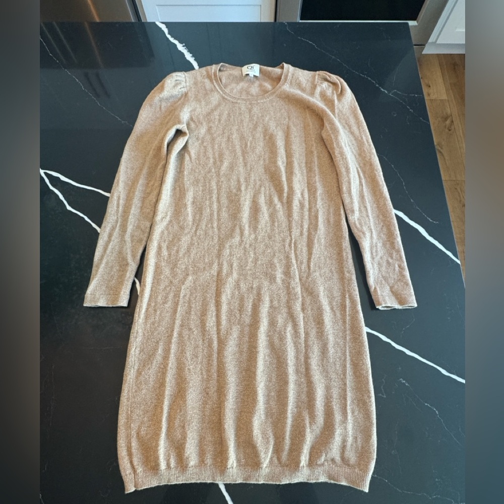 Wool and Cashmere Qi Beige Long Sleeve Knit Dress